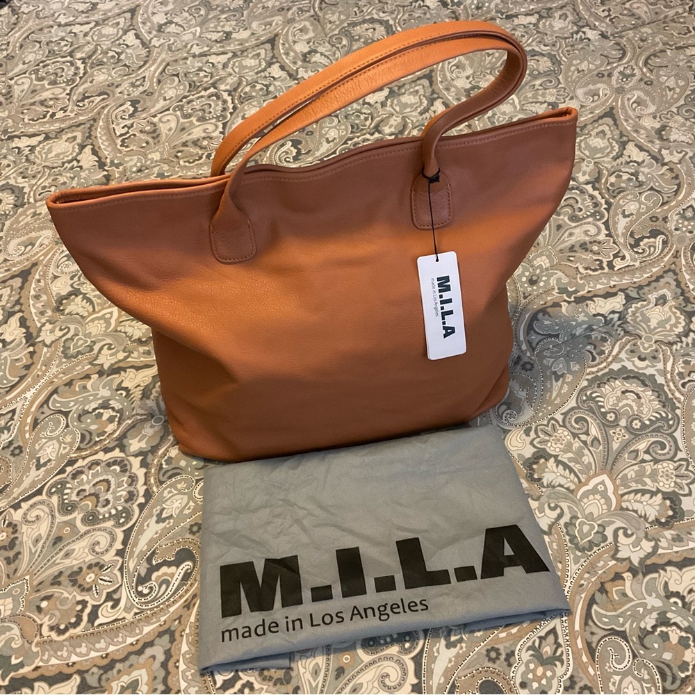 NWT M.I.L.A Leather Large Tote Camel Brown